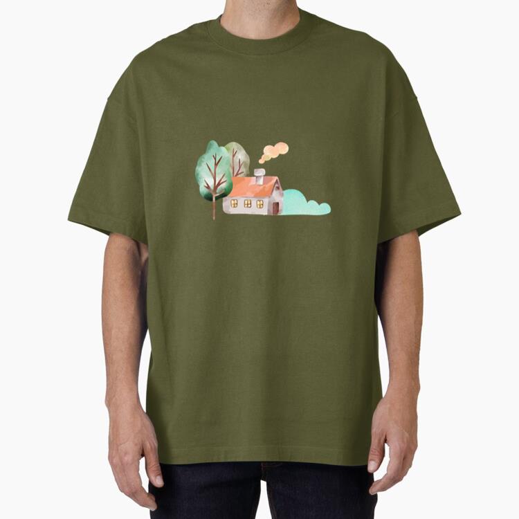 Winter Tree Mountain Cabin Nature Oversized T-Shirt 