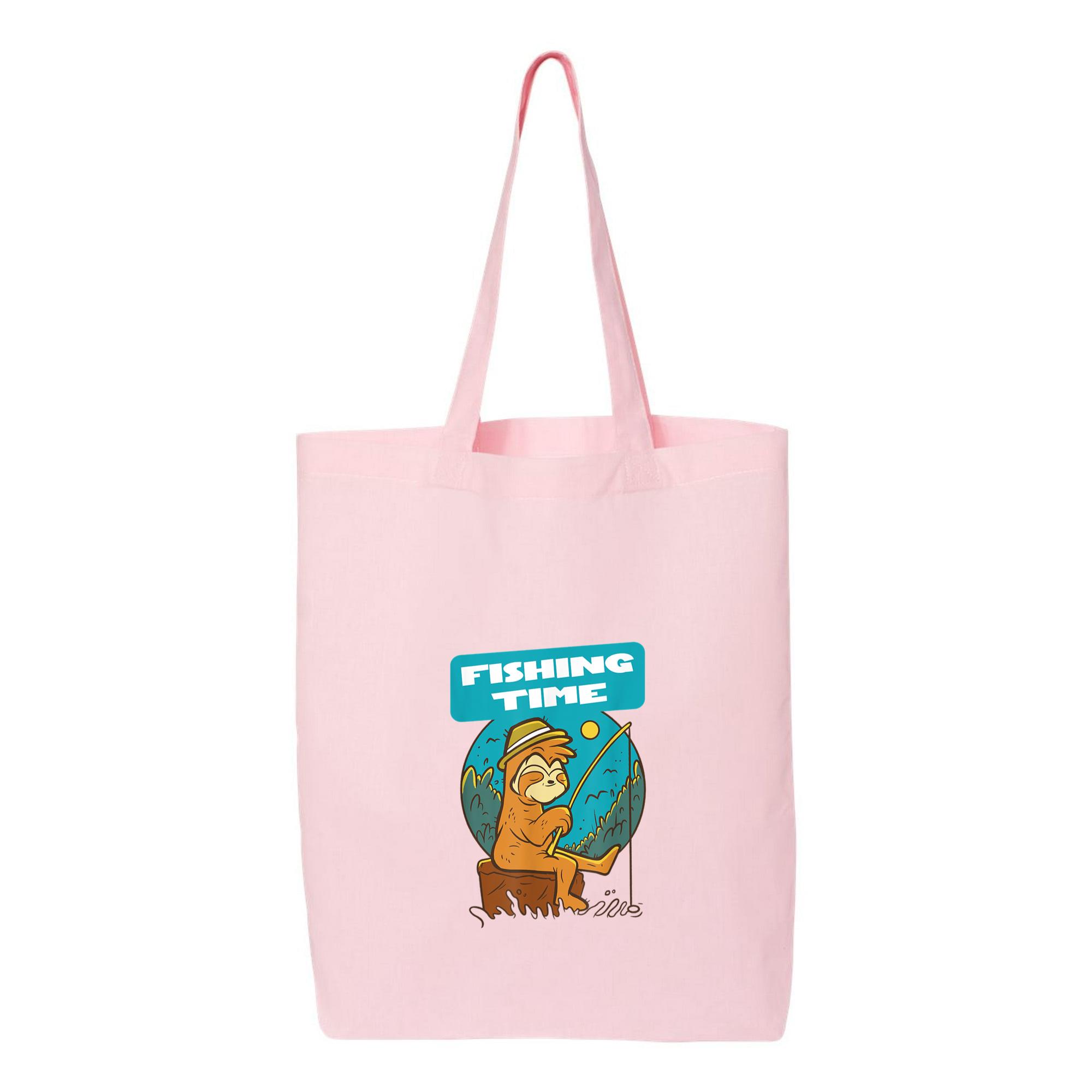 Fishing Time Sloth Canvas Tote Bag 