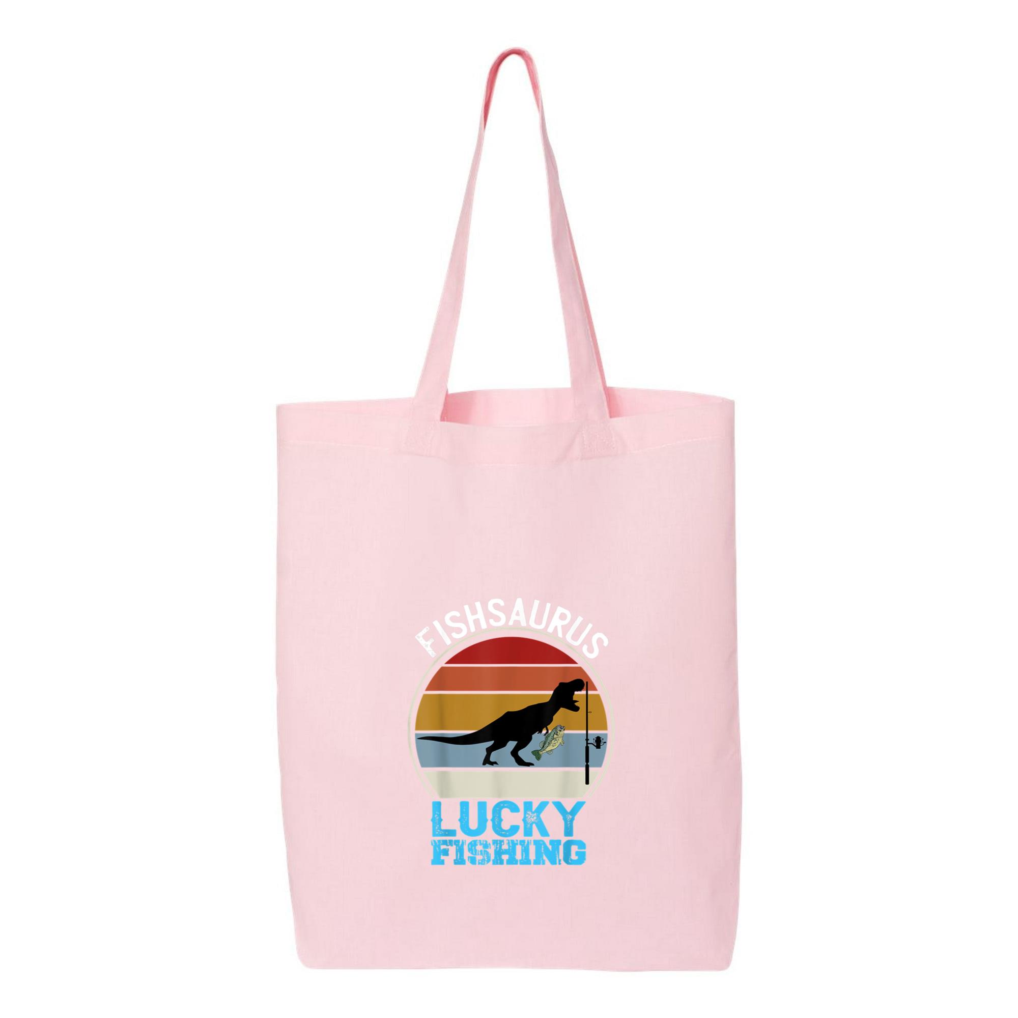 Fishsaurus T Rex Dinosaur Luck Fishing Canvas Tote Bag 